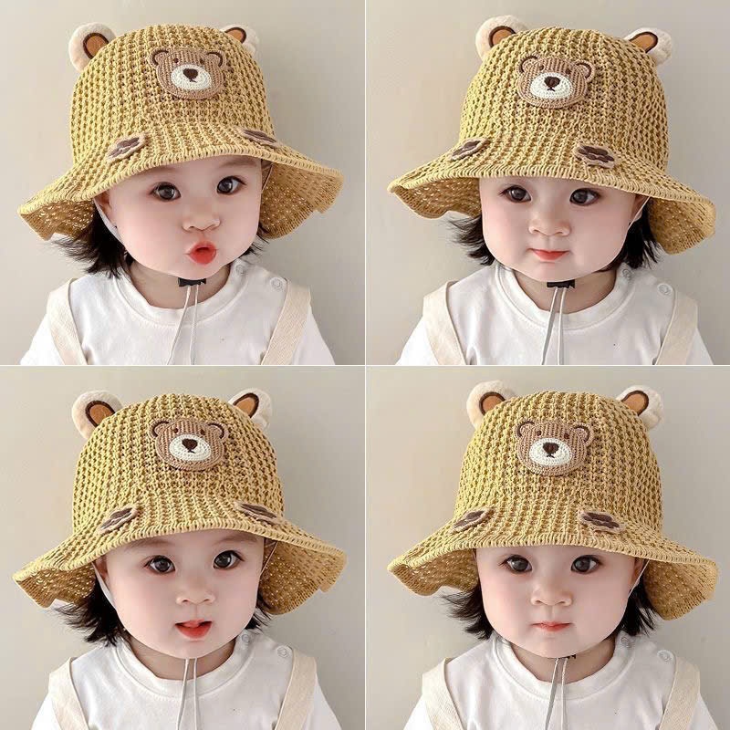 mũ cói hình gấu,mũ đi biển hình gấu dễ thương cho bé