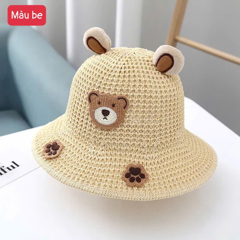 mũ cói hình gấu,mũ đi biển hình gấu dễ thương cho bé