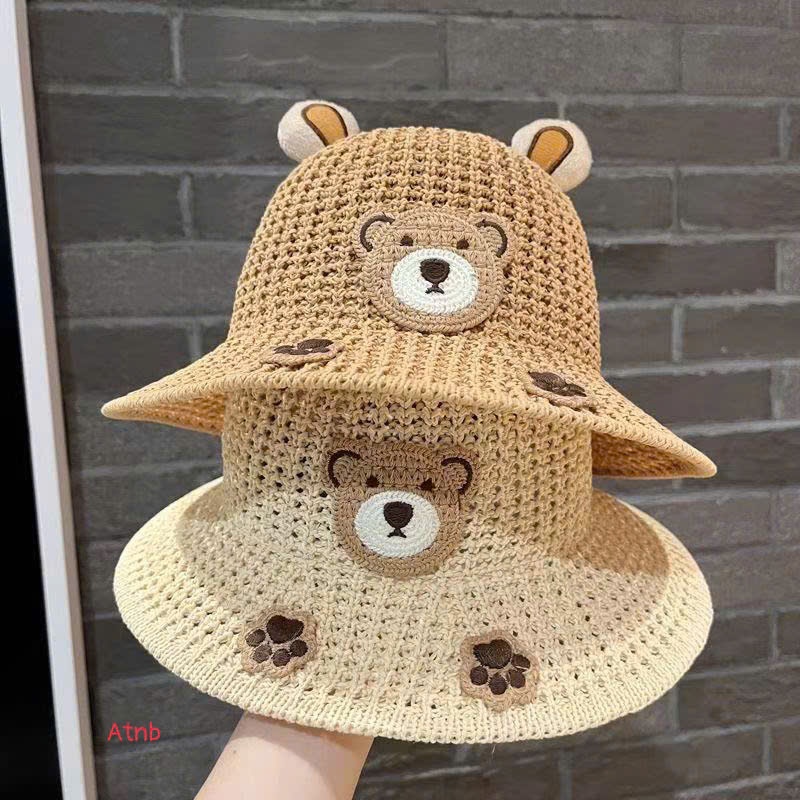 mũ cói hình gấu,mũ đi biển hình gấu dễ thương cho bé