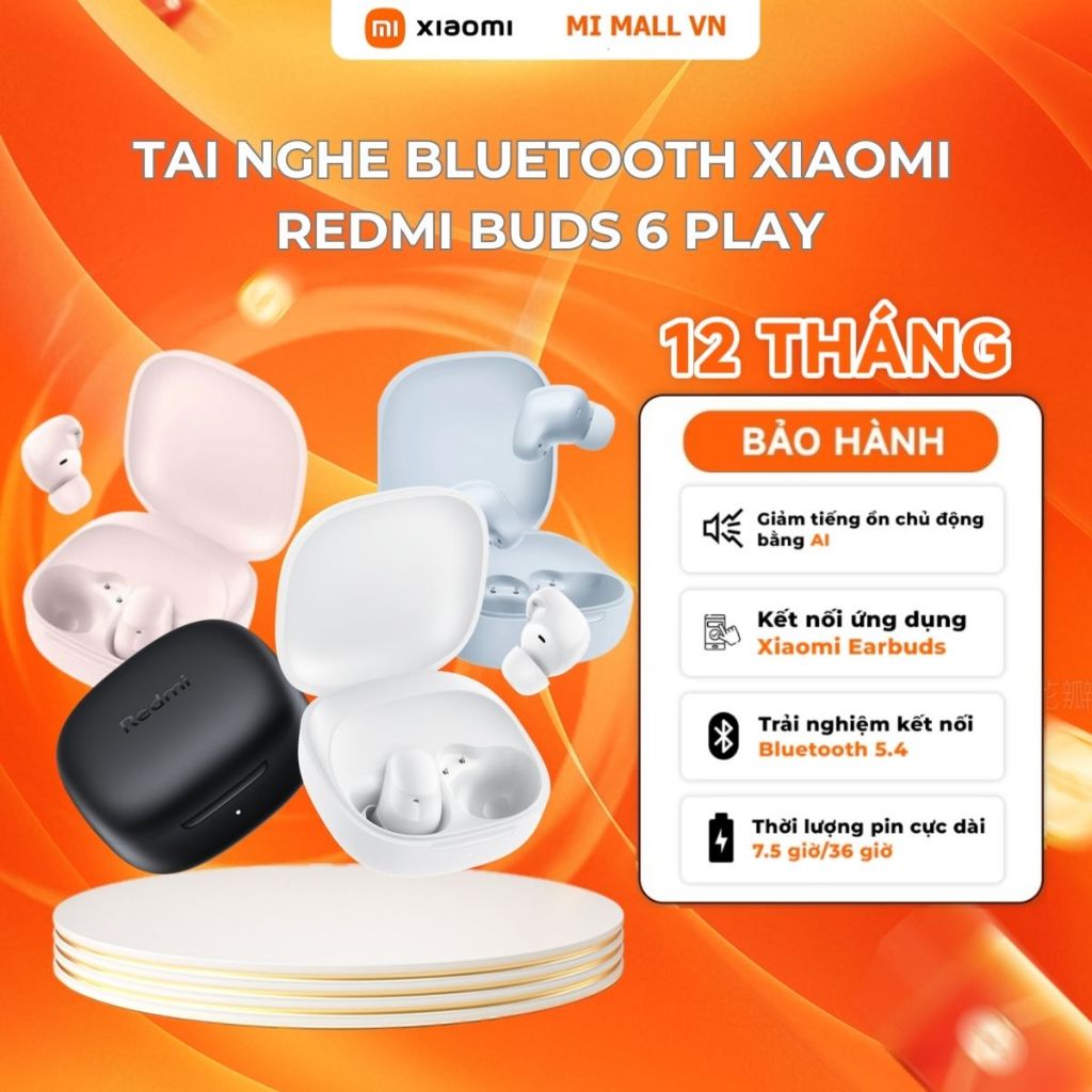 Ảnh Tai Nghe Bluetooth Xiaomi Redmi Buds 6 Play | Giảm Tiếng Ồn | Thời Lượng Pin 36h - Bảo Hành 12 Tháng (Không kèm sạc) 1