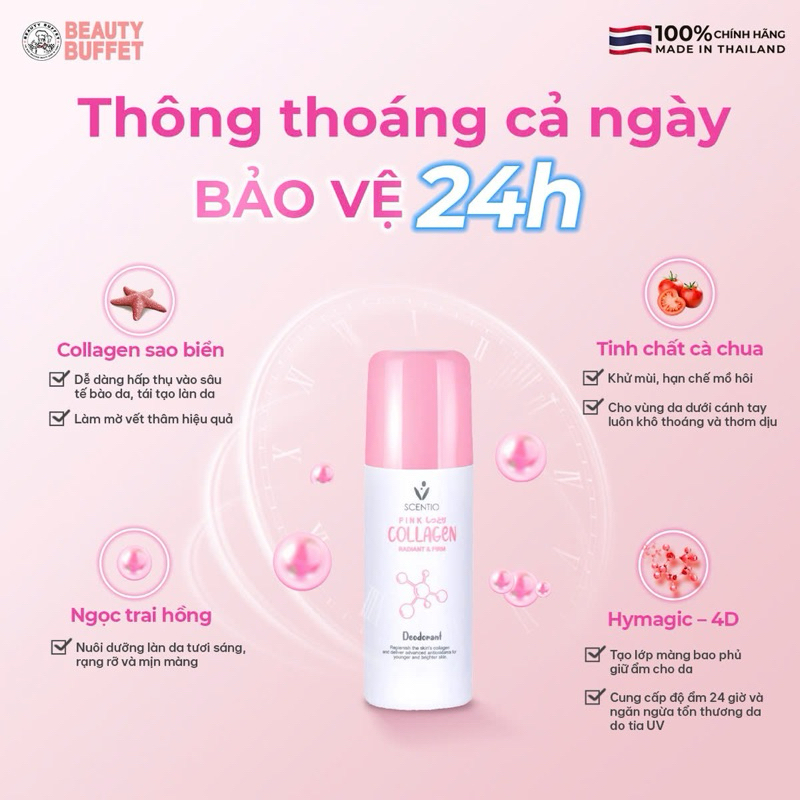 Ảnh Combo 2 Lăn khử mùi và khô thoáng vùng da dưới cánh tay Scentio Pink Collagen 50ml 3