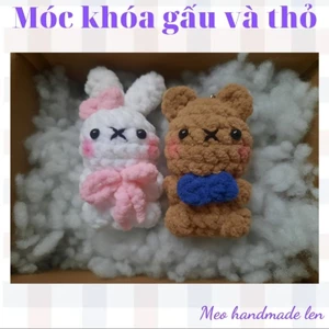 Móc khóa gấu và thỏ - handmade len - crochet - amigurumi - móc khóa cặp đôi