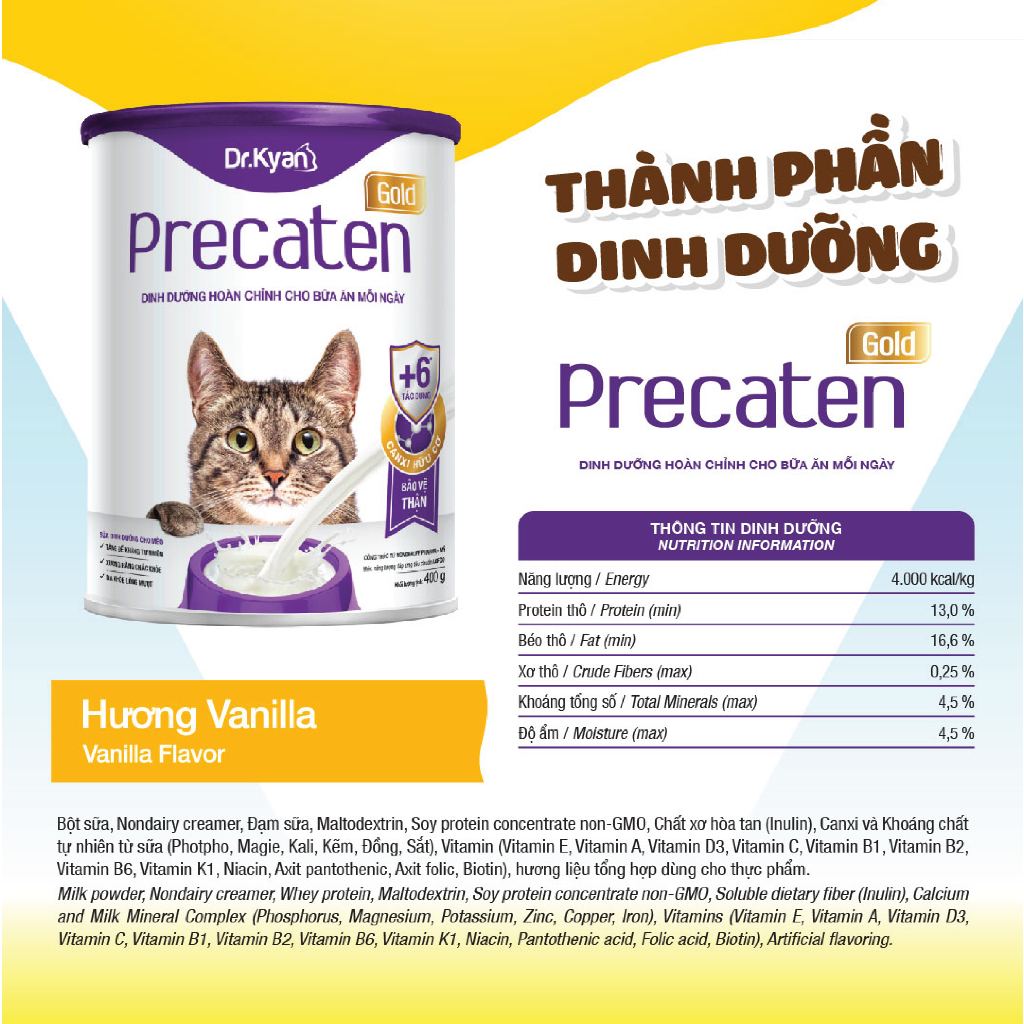 Ảnh Dr.Kyan - Sữa bột PRECATEN GOLD cho mèo lon 100g - DrKyan 2