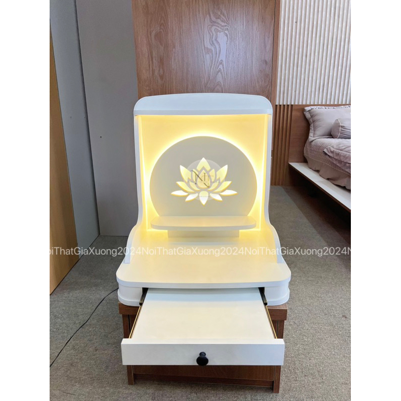 ( Có Đèn Led Sẵn ) BÀN THỜ THẦN TÀI THỔ ĐỊA HOA SEN BÚP MÀU TRẮNG