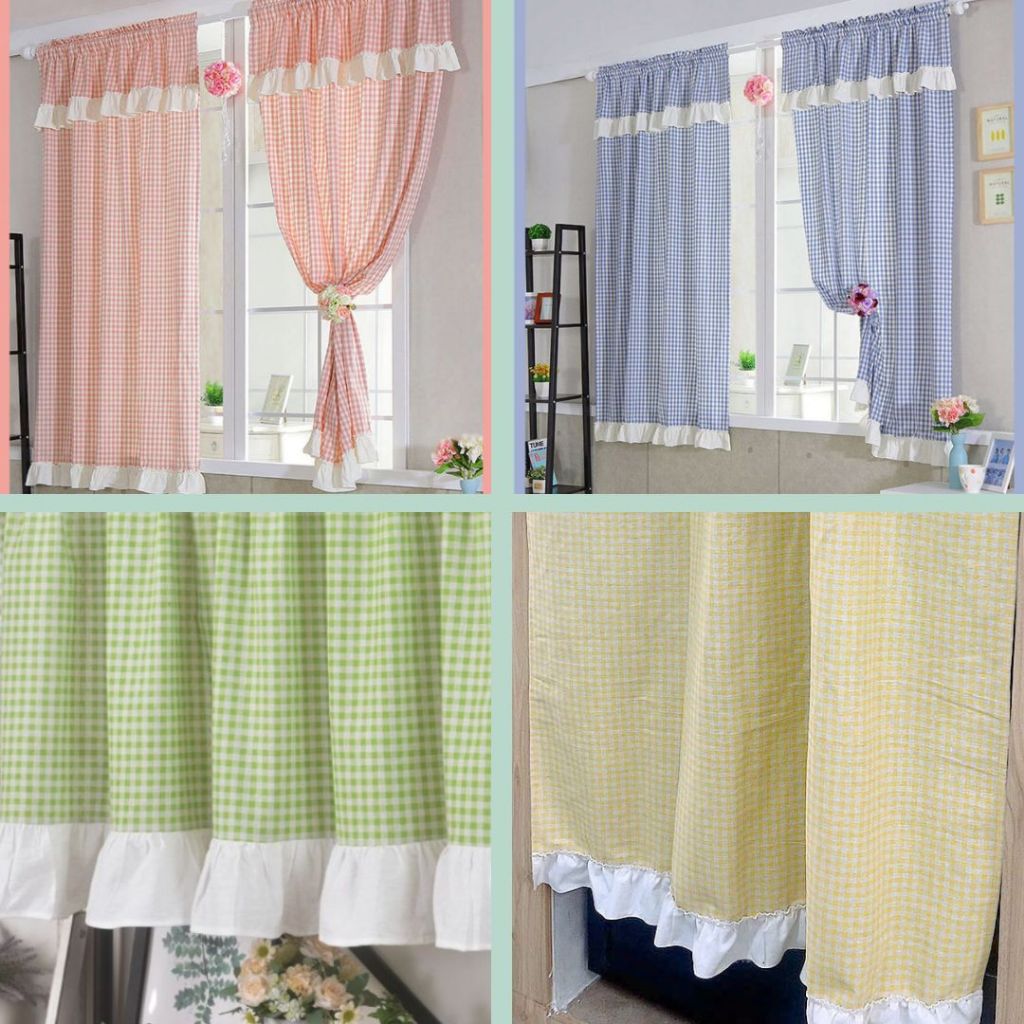Rèm cửa vintage vải canvas decor caro phối bèo rèm cửa sổ Nhà Xinh ...