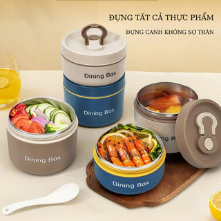 Hộp cơm inox mini tiện lợi, hộp đựng cơm văn phòng chât liệu nhựa pp lõi inox giữ nhiệt có kèm muỗng