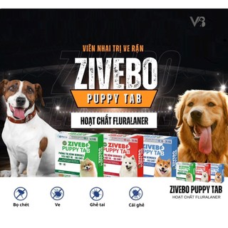 Hộp 1 Viên nhai vị thịt cho chó trị ve, bọ chét, ghẻ, nấm da ký sinh trùng ZIVEBO PUPPY TAB VbPharma