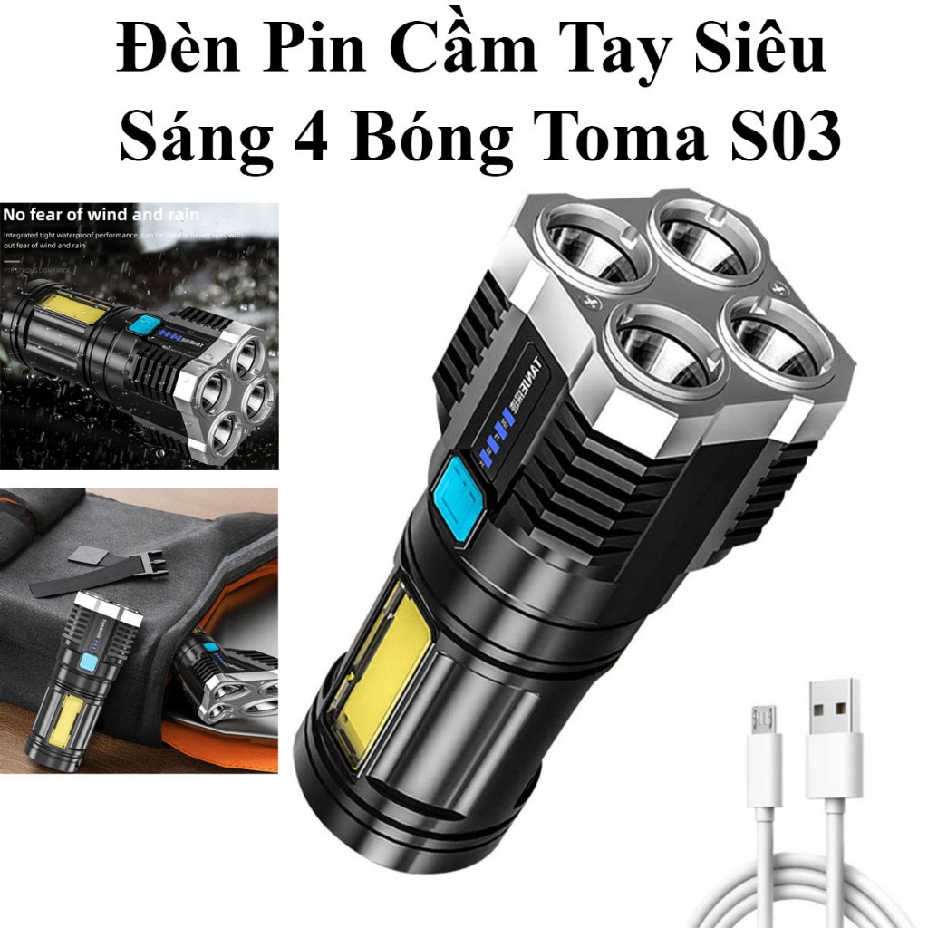 Đèn Pin Cầm Tay Siêu Sáng 4 Bóng Toma S03 Pin Khỏe, Chiếu Xa