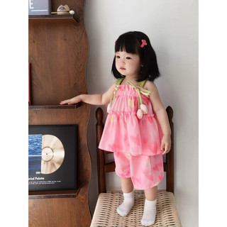 Đồ bộ bé gái dự tiệc sinh nhật hoa tullip 8-15kg bộ bé gái hai dây phong cách Hàn D1107