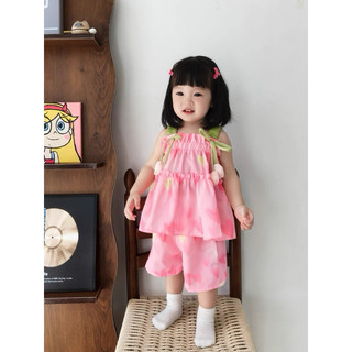 Đồ bộ bé gái dự tiệc sinh nhật hoa tullip 8-15kg bộ bé gái hai dây phong cách Hàn D1107