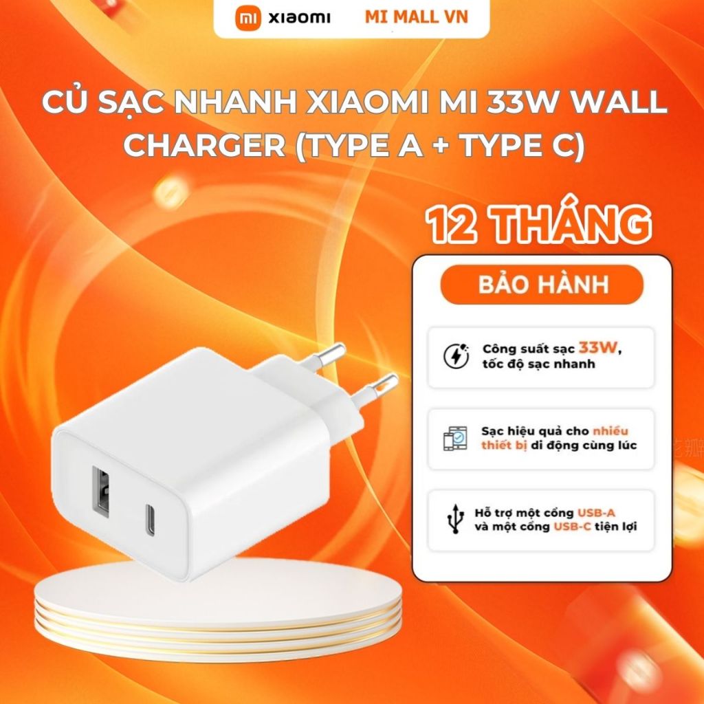 Ảnh Củ Sạc Nhanh Xiaomi Mi 33W Wall Charger (Type A + Type C) EU - Bảo Hàng 12 Tháng 1