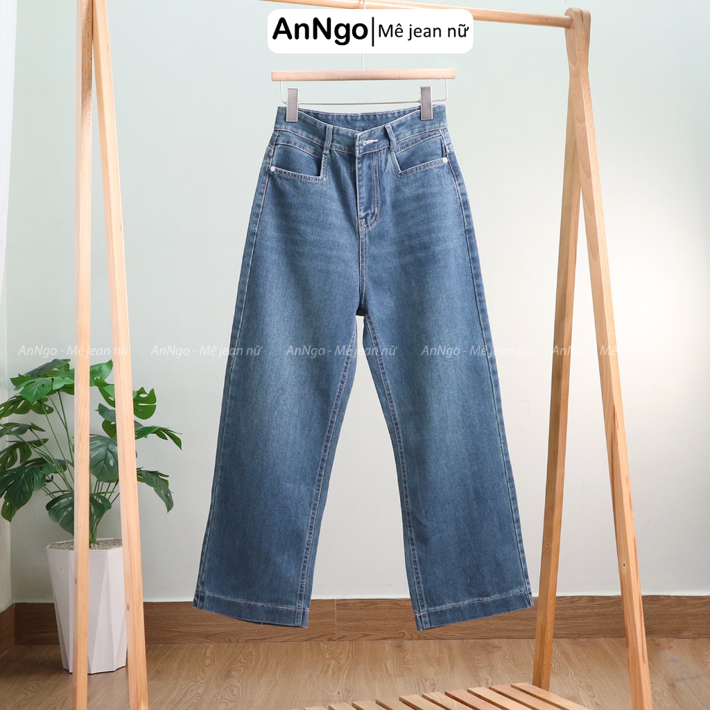 (Có big size) Quần jean suông nữ ống rộng cá tính, chất liệu jean denim dày dặn, không co giãn Anngo - AT534
