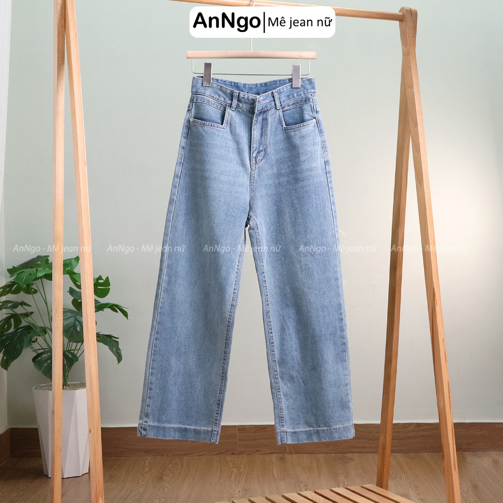 (Có big size) Quần jean suông nữ ống rộng cá tính, chất liệu jean denim dày dặn, không co giãn Anngo - AT534