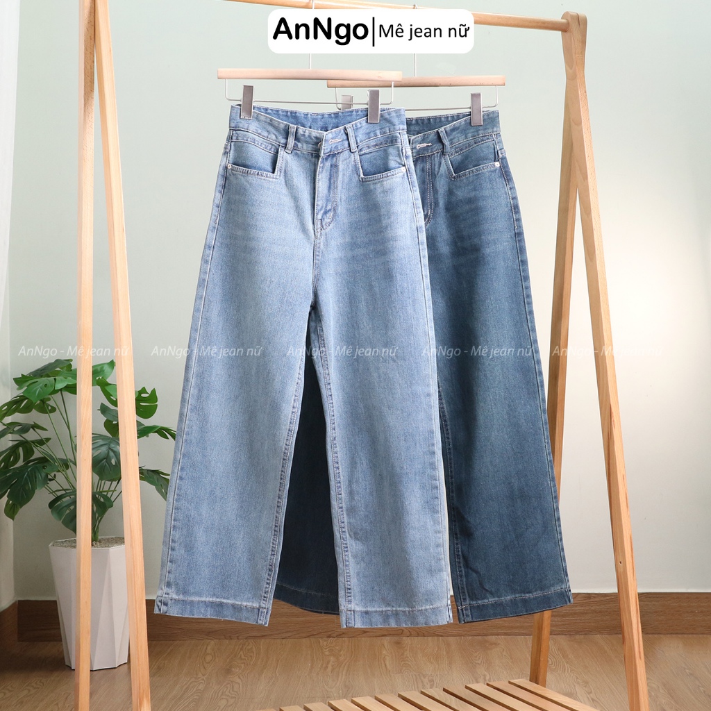 (Có big size) Quần jean suông nữ ống rộng cá tính, chất liệu jean denim dày dặn, không co giãn Anngo - AT534
