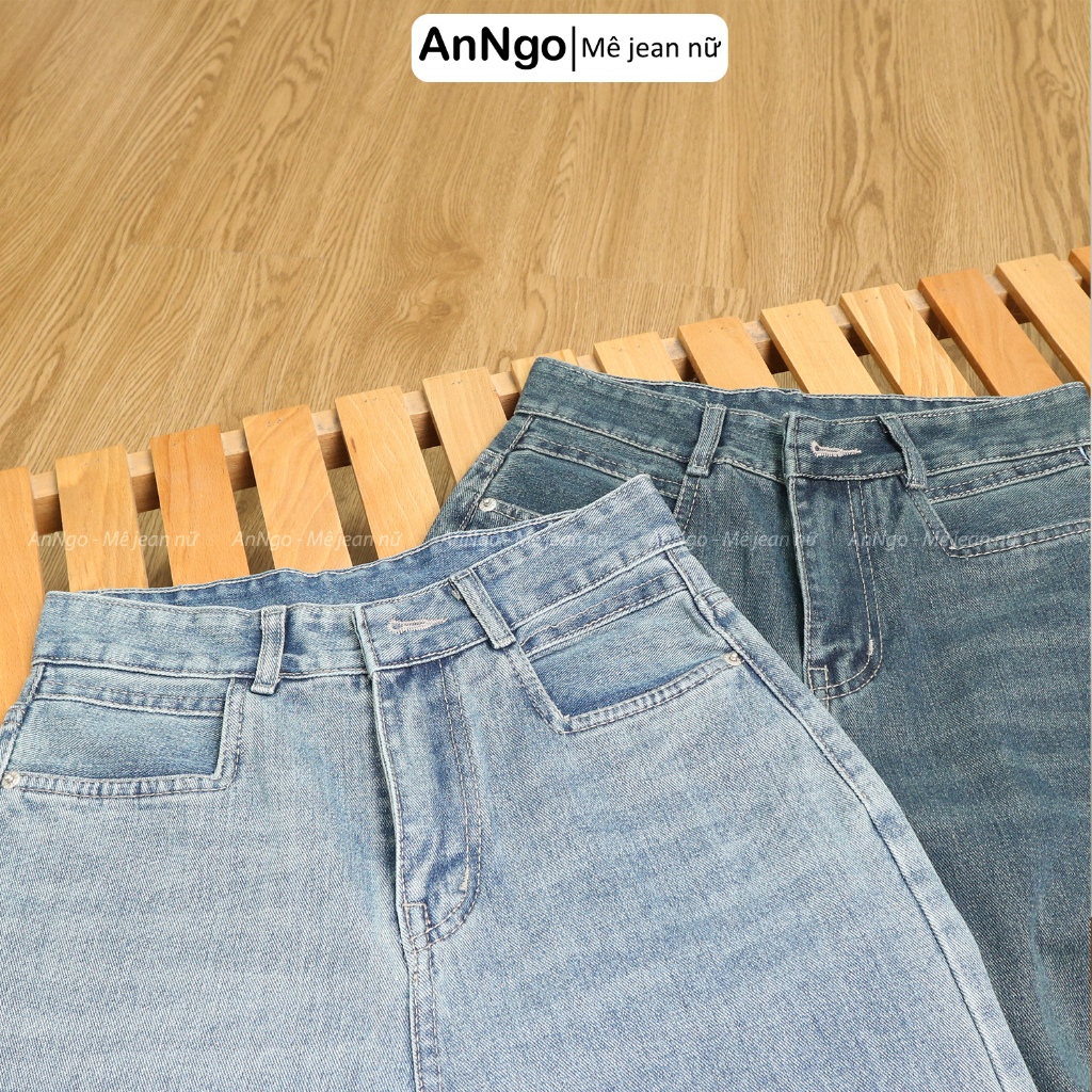 (Có big size) Quần jean suông nữ ống rộng cá tính, chất liệu jean denim dày dặn, không co giãn Anngo - AT534