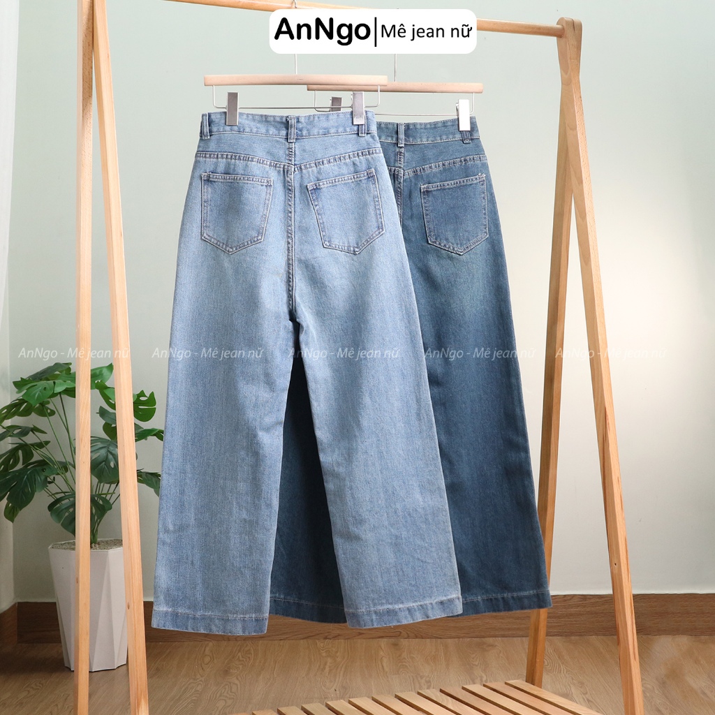 (Có big size) Quần jean suông nữ ống rộng cá tính, chất liệu jean denim dày dặn, không co giãn Anngo - AT534