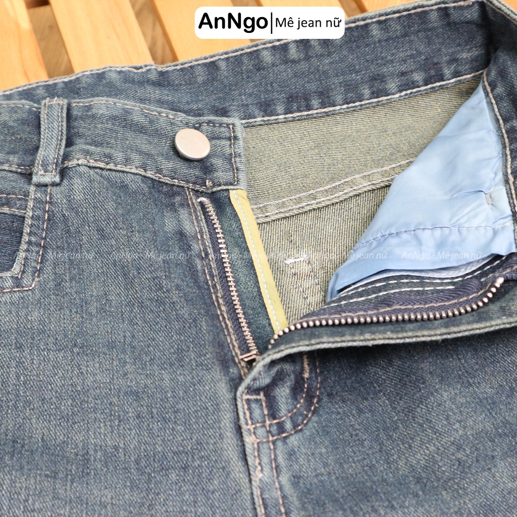 (Có big size) Quần jean suông nữ ống rộng cá tính, chất liệu jean denim dày dặn, không co giãn Anngo - AT534