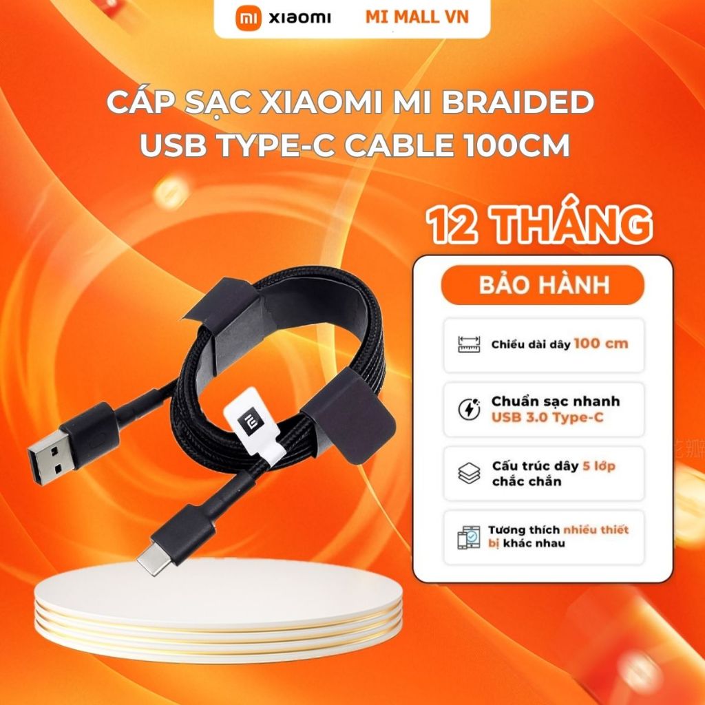 Ảnh Cáp Sạc Xiaomi Mi Braided USB Type-C Cable 100cm (Black/Red) 1