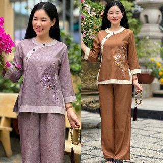 Tròn Phối Hoa SaLa Vải ẤnĐộ Cao Cấp Nữ # Đồ Bộ Đi Chùa