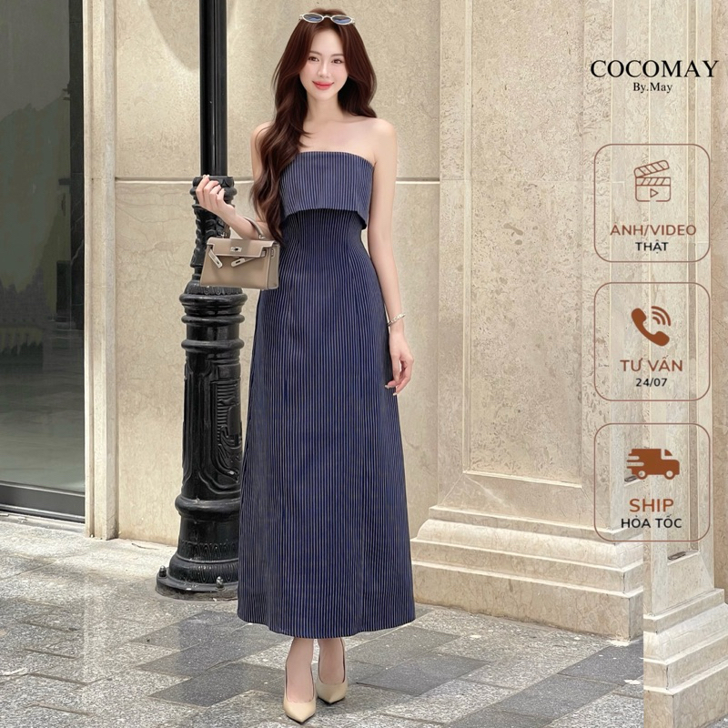 COCOMAY Đầm kẻ sọc cup ngang midi basic | Shopee Việt Nam