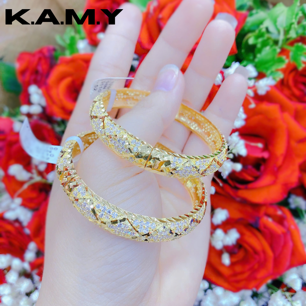 Vòng tay xi vàng nữ đính đá sang trọng – thiết kế bản tròn nổi bật | Trang sức KAMY