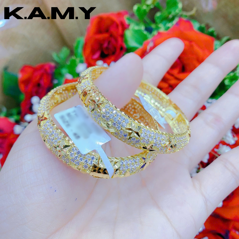 Vòng tay xi vàng nữ đính đá sang trọng – thiết kế bản tròn nổi bật | Trang sức KAMY