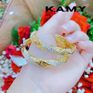 Vòng tay xi vàng nữ đính đá sang trọng – thiết kế bản tròn nổi bật | Trang sức KAMY