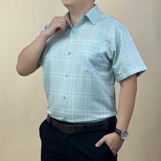Áo Sơ Mi Nam Trung Niên Ngắn Tay Vải Lụa Caro 3D Mềm Mát Không Nhăn Form Rộng