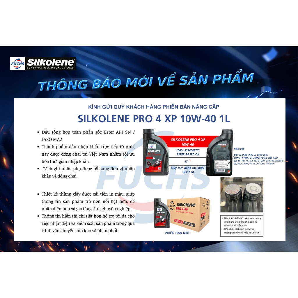 Dầu động cơ FUCHS SILKOLENE PRO 4 SAE 10W-40 XP 4 thì gốc ester, tổng hợp hoàn toàn, hiệu suất cực cao dung tích 1L | BigBuy360 - bigbuy360.vn
