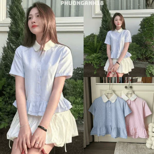 Áo Sơ mi cộc tay cổ sen họa tiết kẻ New A131