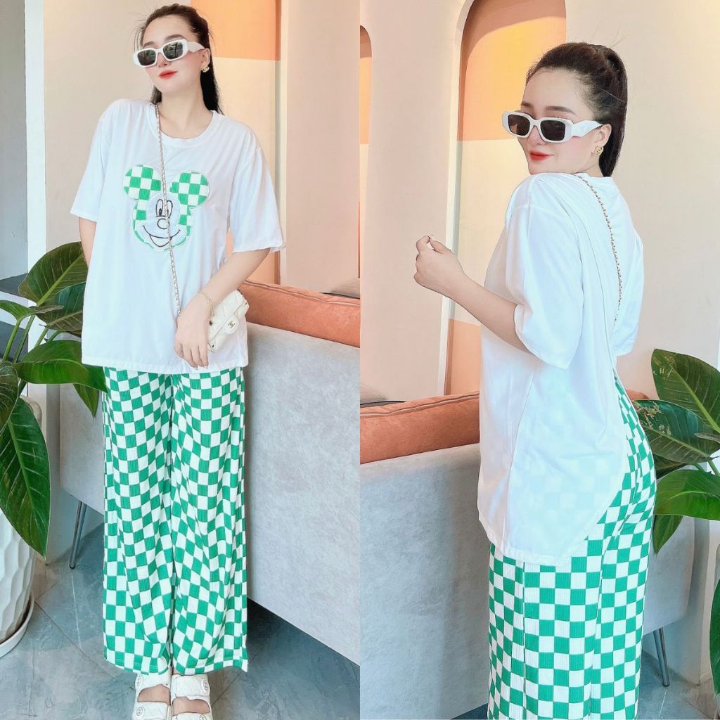 Đồ bộ nữ áo chéo sau lưng quần ống suông nữ cạp cao bigsize  ESHOP Đồ bộ mặc nhà quần thun gân form rộng tay lửng DB49