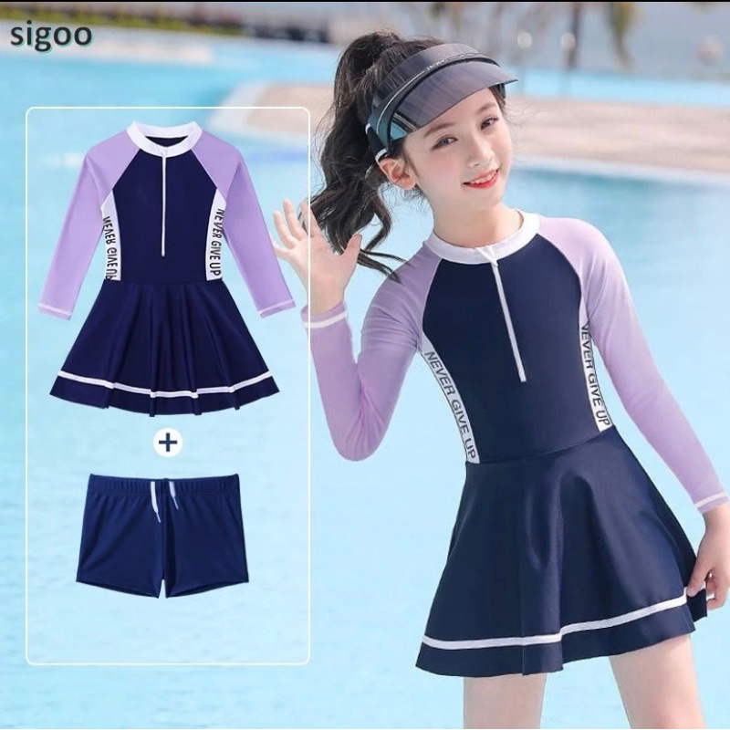 đồ bơi bé gái size(2,4,6,8) đồ bơi cho bé pha dây kéo in chữ và ko in chữ váy có quần đùi bên trong