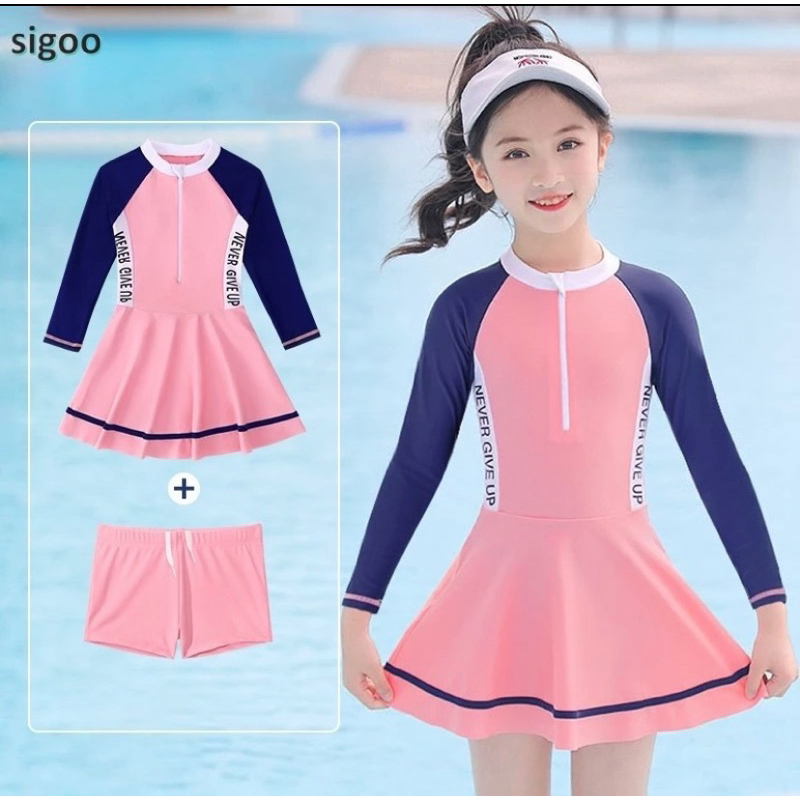 đồ bơi bé gái size(2,4,6,8) đồ bơi cho bé pha dây kéo in chữ và ko in chữ váy có quần đùi bên trong