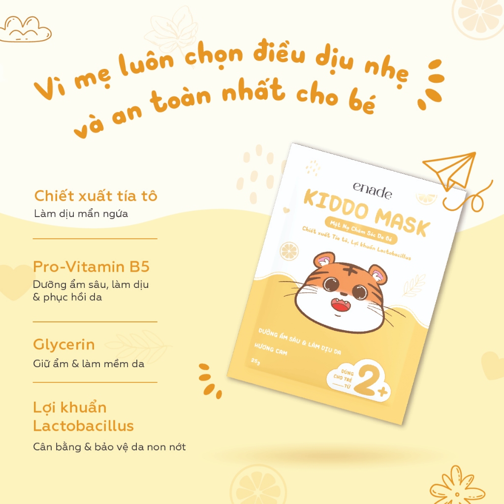Mặt Nạ Tía Tô Enade cho em bé từ 2 tuổi - Giúp dưỡng ẩm, dịu da với chiết xuất Tía tô