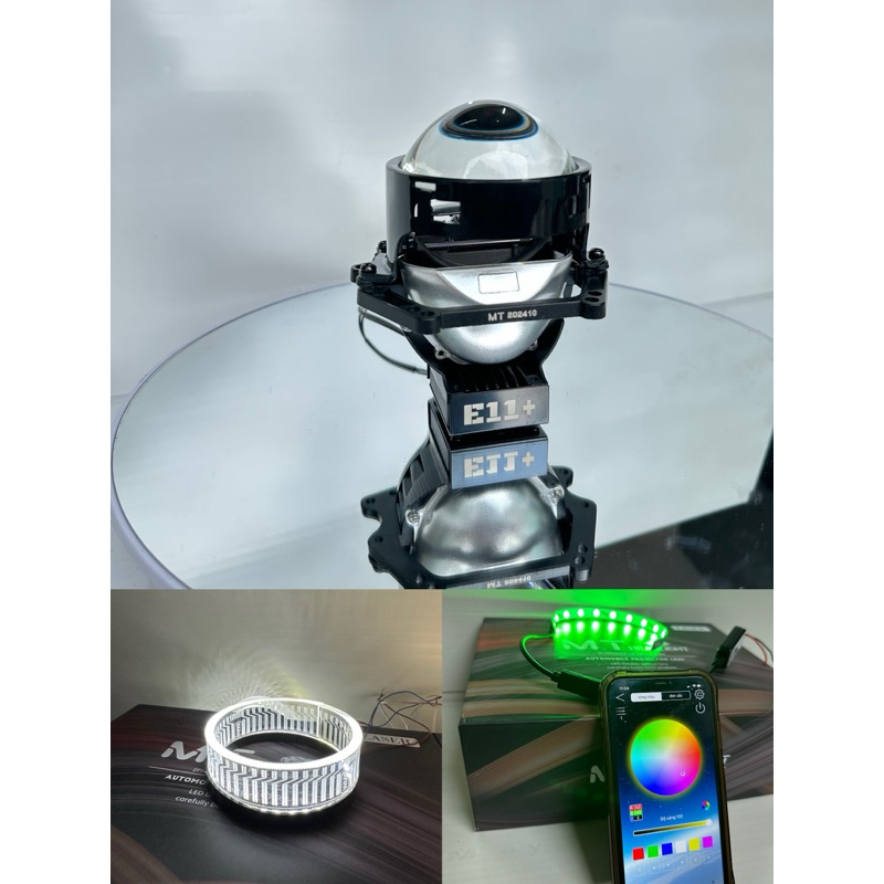 ComBo Bi Cầu E11+ Viền Đen Kèm Led Mắt Quỷ App + Vòng 3D Trắng Công Xuất 70W Lắp cho Oto Và Xe Máy ( Bảo Hành 24 Tháng )