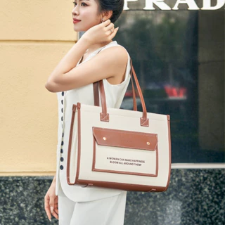 Túi xách nữ PARAMI Lucy Bag dáng hộp thanh lịch – Canvas phối da – Công sở, everyday bag, đựng laptop 15.6 inch