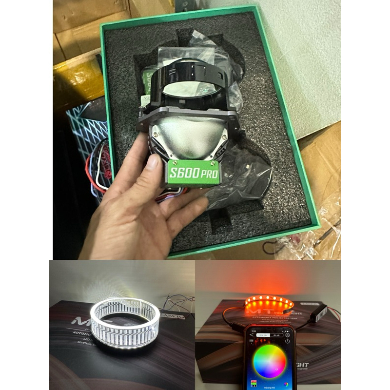 ComBo Bi Cầu S600 Pro Kèm Led Mắt Quỷ App + Vòng 3D Trắng Công Xuất 65W Lắp cho Oto Và Xe Máy ( Bảo Hành 24 Tháng )
