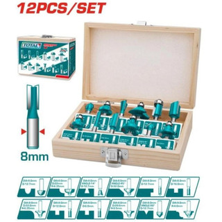 TOTAL Bộ 12 mũi phay gỗ (8mm) TACSR1121
