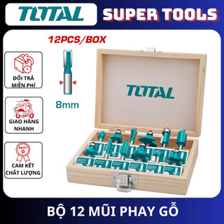 TOTAL Bộ 12 mũi phay gỗ (8mm) TACSR1121