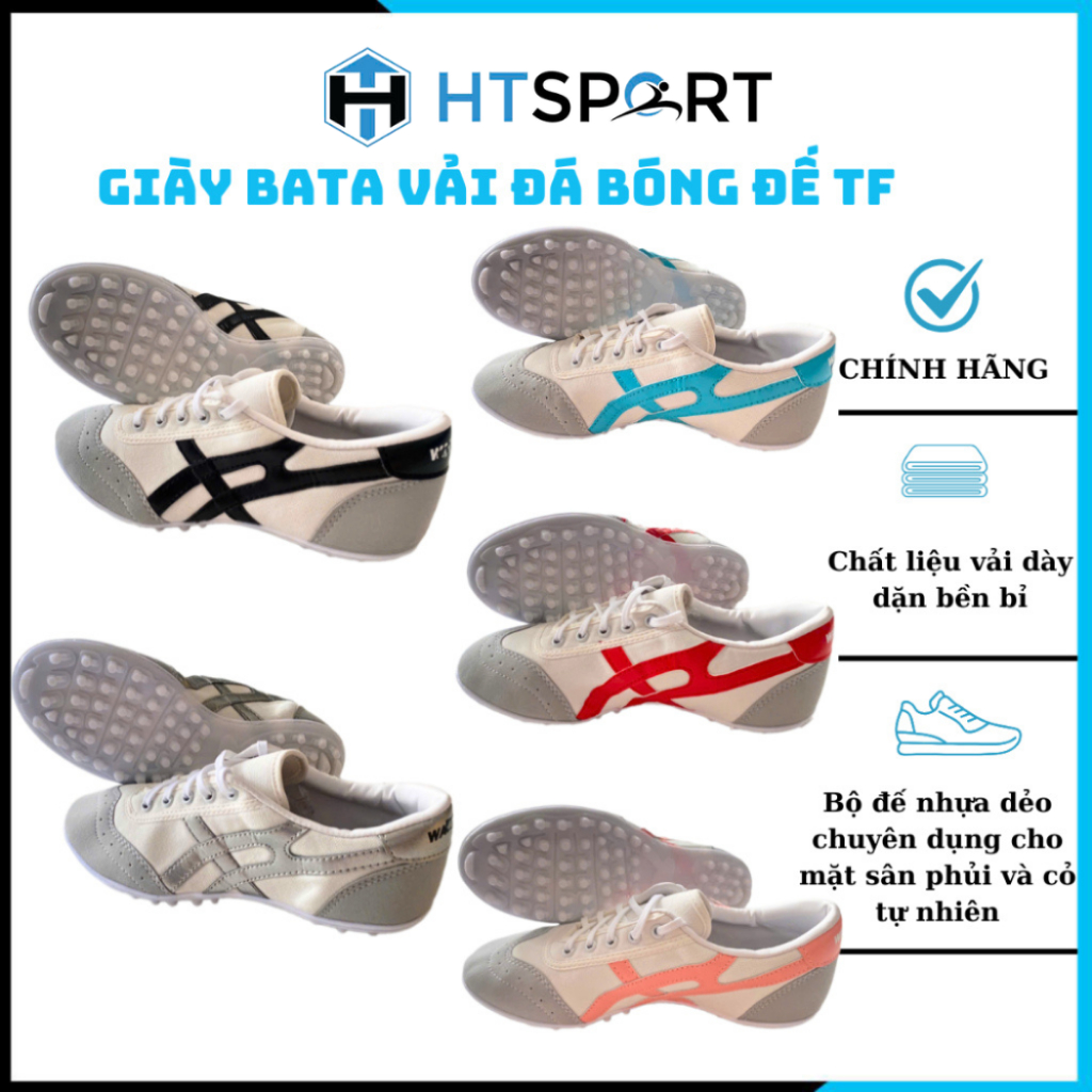 Giày Bata Vải Warrior Đá Bóng Đế Trắng TF, Khâu Full Đế Kèm Dây Chắc Chắn, Phù Hợp Sân Cỏ Nhân Tạo
