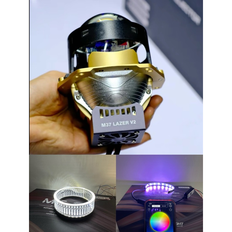 ComBo Bi Cầu M37 Lazer V2 Kèm Led Mắt Quỷ App + Vòng 3D Trắng Công Xuất 80W Lắp cho Oto Và Xe Máy ( Bảo Hành 24 Tháng )