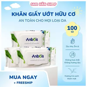 Khăn Ướt Không Mùi ANBEIS - Khăn Ướt Tinh Chất Trà Xanh An Toàn Cho Da Nhạy Cảm Hộp 100 Tờ