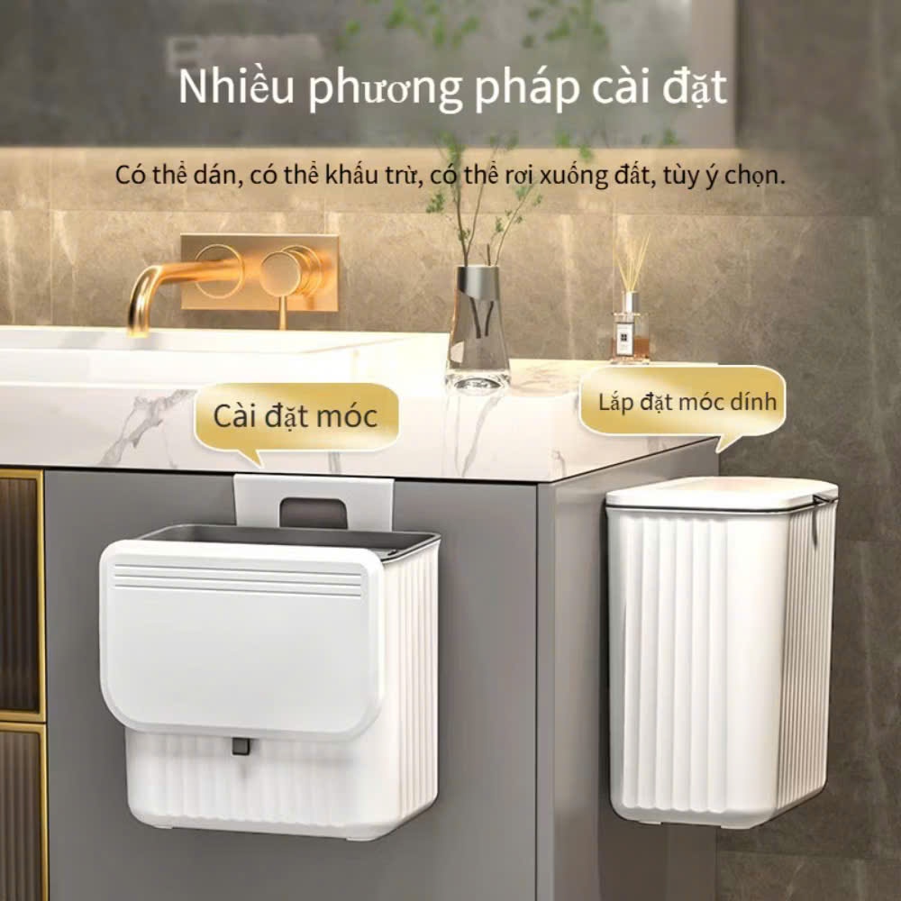 Thùng Đựng Rác Dán Tường Nắp Lật,Thùng Rác Treo Tường Nhà Vệ Sinh Có Nắp - THÙNG RÁC TREO 12L CLEAN DESIGN HIỆN ĐẠI