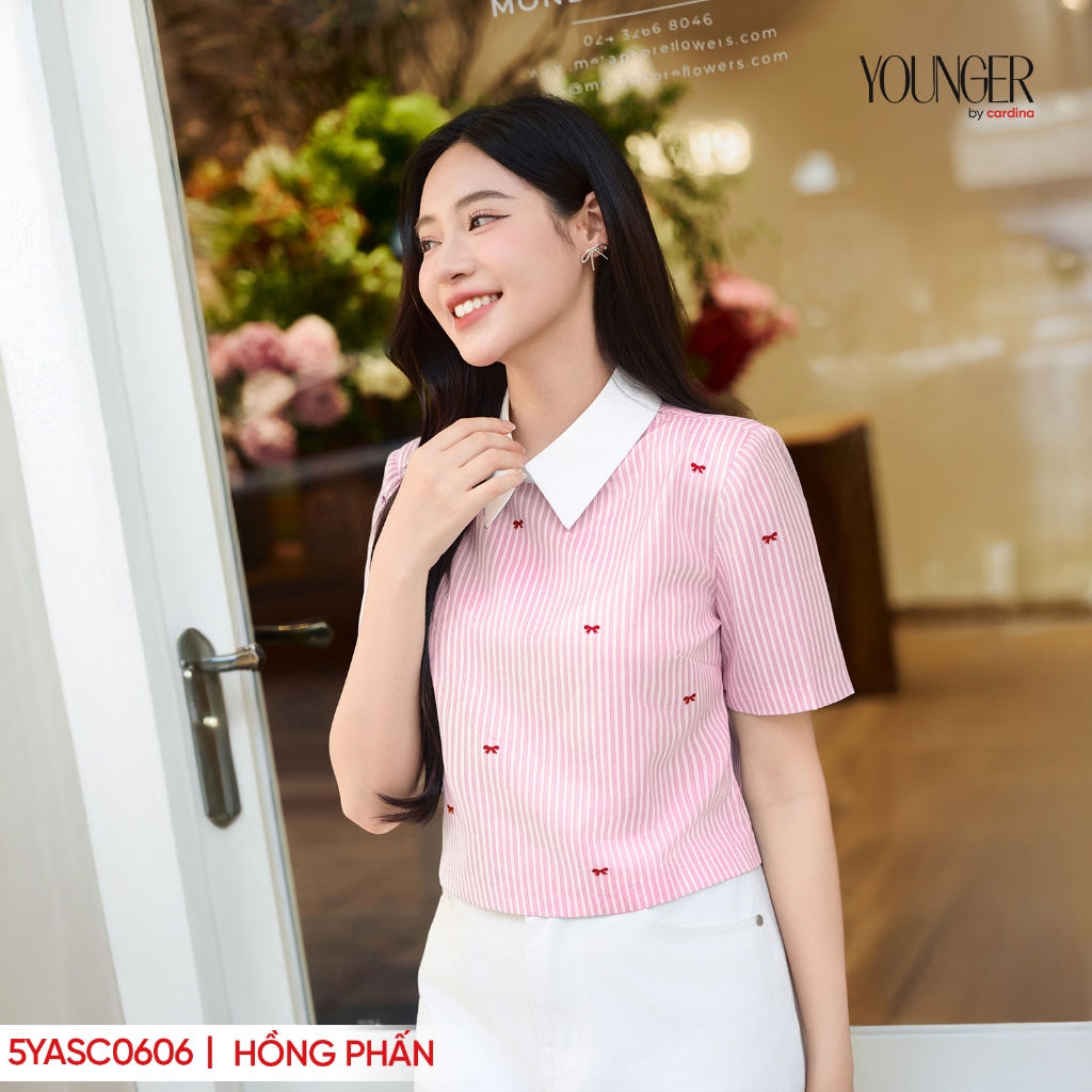 Ảnh Áo sơ mi croptop nữ YOUNGER BY CARDINA chất liệu kẻ phối cổ trắng dáng ngắn 5YASC06 4