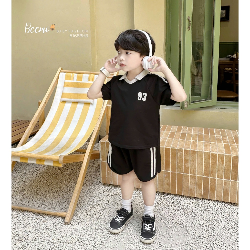 (Hãng Beemo) Bộ hè polo chất vải cotton co giãn mềm mát SỐ 93 phối cổ mix quần sọc thể thao năng động cho bé trai
