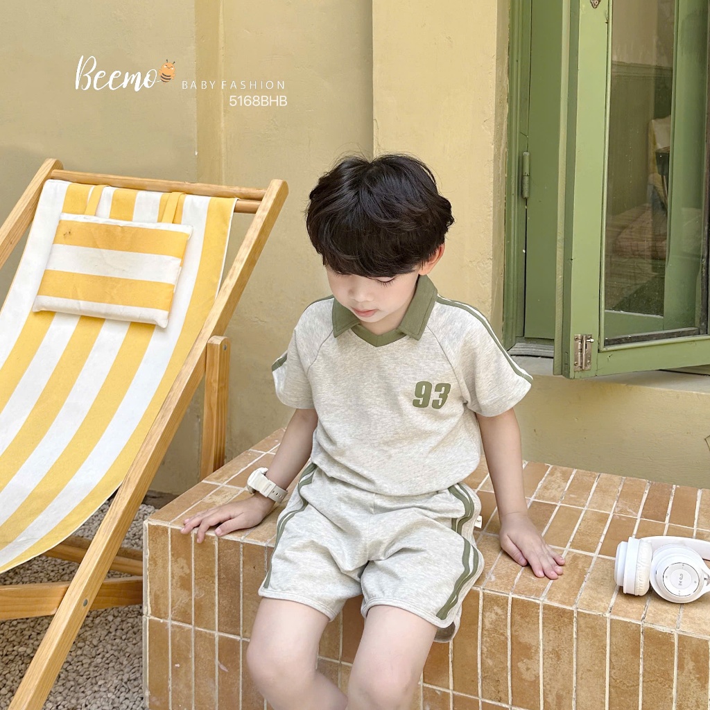 (Hãng Beemo) Bộ hè polo chất vải cotton co giãn mềm mát SỐ 93 phối cổ mix quần sọc thể thao năng động cho bé trai