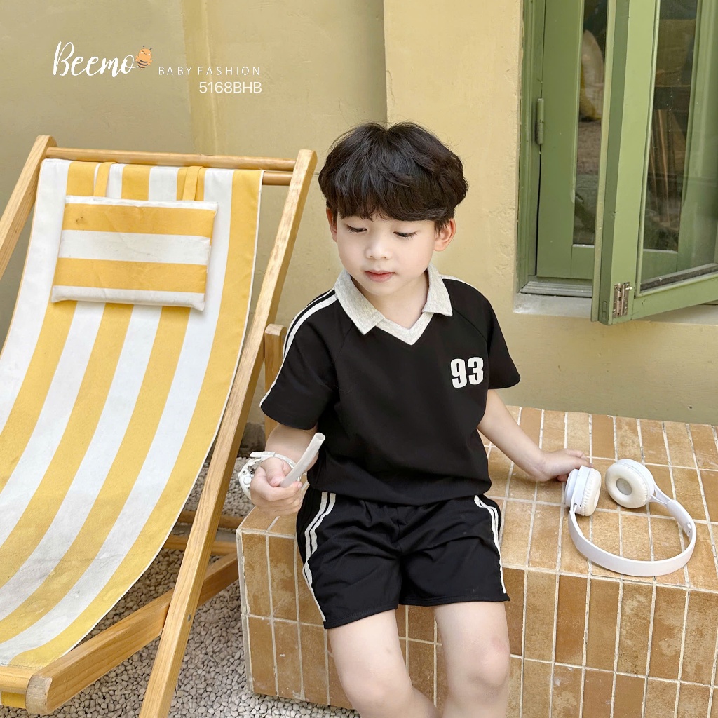 (Hãng Beemo) Bộ hè polo chất vải cotton co giãn mềm mát SỐ 93 phối cổ mix quần sọc thể thao năng động cho bé trai