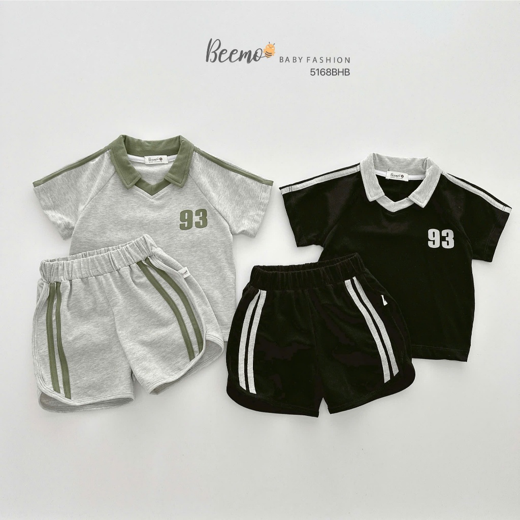 (Hãng Beemo) Bộ hè polo chất vải cotton co giãn mềm mát SỐ 93 phối cổ mix quần sọc thể thao năng động cho bé trai