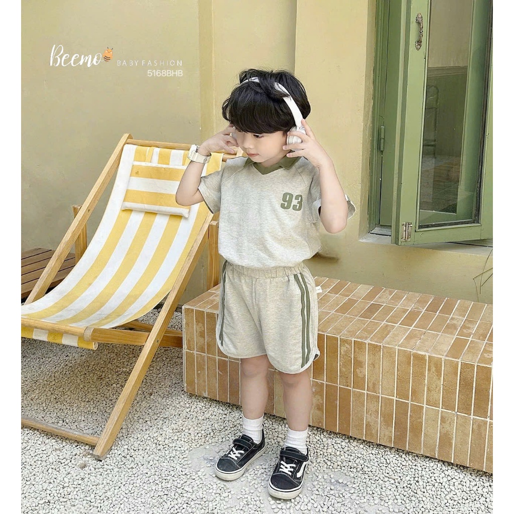 (Hãng Beemo) Bộ hè polo chất vải cotton co giãn mềm mát SỐ 93 phối cổ mix quần sọc thể thao năng động cho bé trai