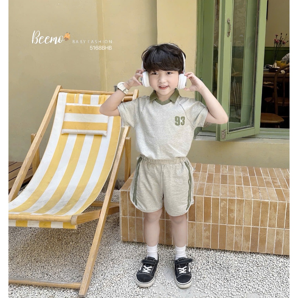 (Hãng Beemo) Bộ hè polo chất vải cotton co giãn mềm mát SỐ 93 phối cổ mix quần sọc thể thao năng động cho bé trai